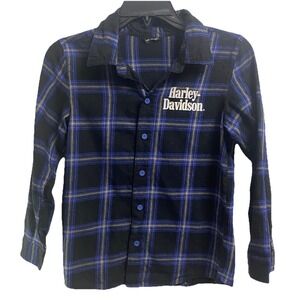 Harley-Davidson Boys‎ Plaid Long Sleeve Shirt-Black/Blue L=21" P to P=15" S=19"